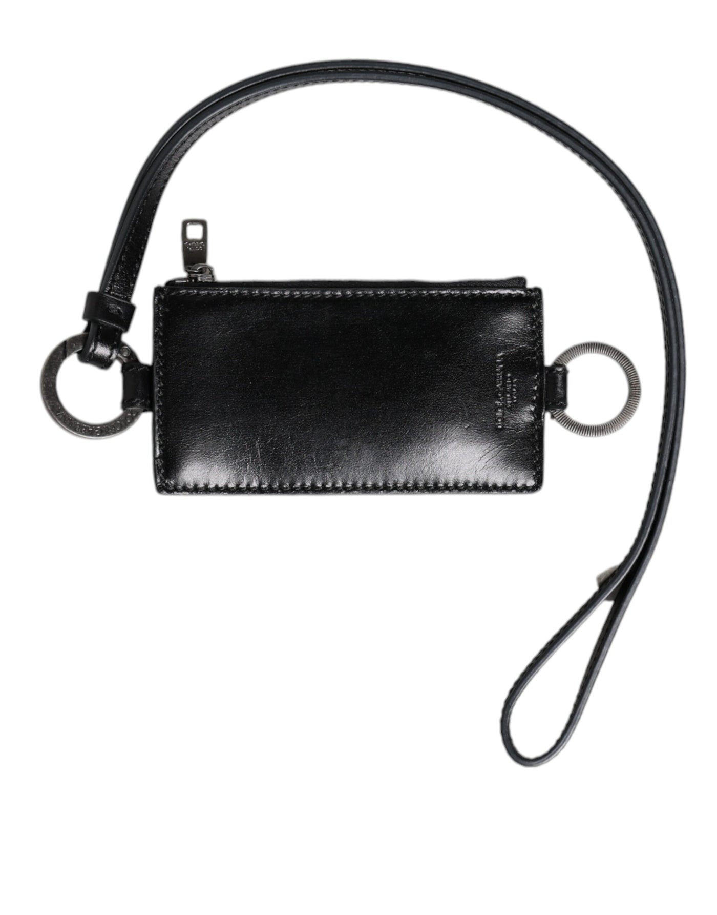 Dolce & Gabbana Schwarzes Leder mit Logo-Prägung Lanyard Kartenhalter Brieftasche