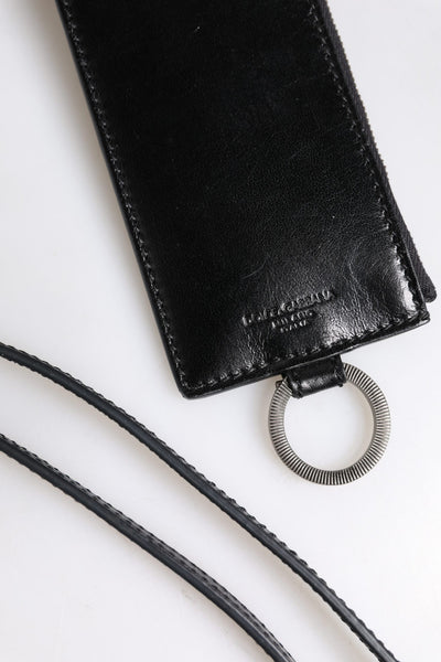 Dolce & Gabbana Schwarzes Leder mit Logo-Prägung Lanyard Kartenhalter Brieftasche
