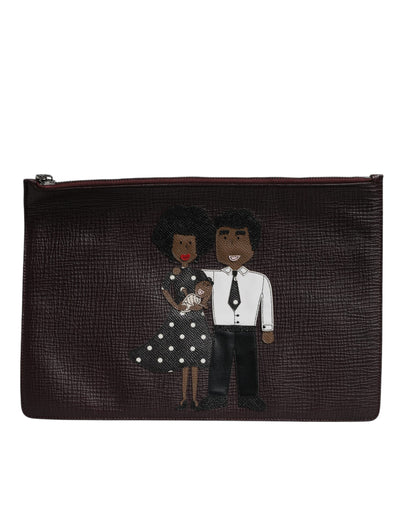 Dolce & Gabbana Braunes Leder #DGFAMILY Verschönerte Herren Clutch Pouch Tasche