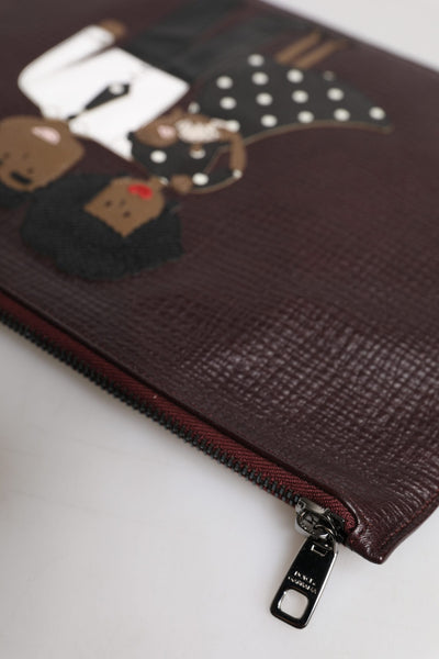 Dolce & Gabbana Braunes Leder #DGFAMILY Verschönerte Herren Clutch Pouch Tasche