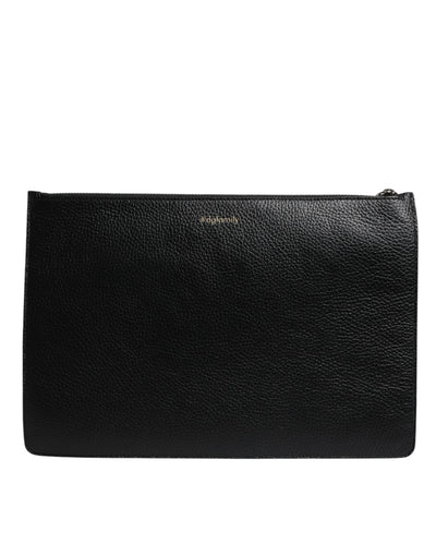 Dolce & Gabbana Schwarzes Leder #DGFAMILY verschönert Männer Zip Pouch Tasche