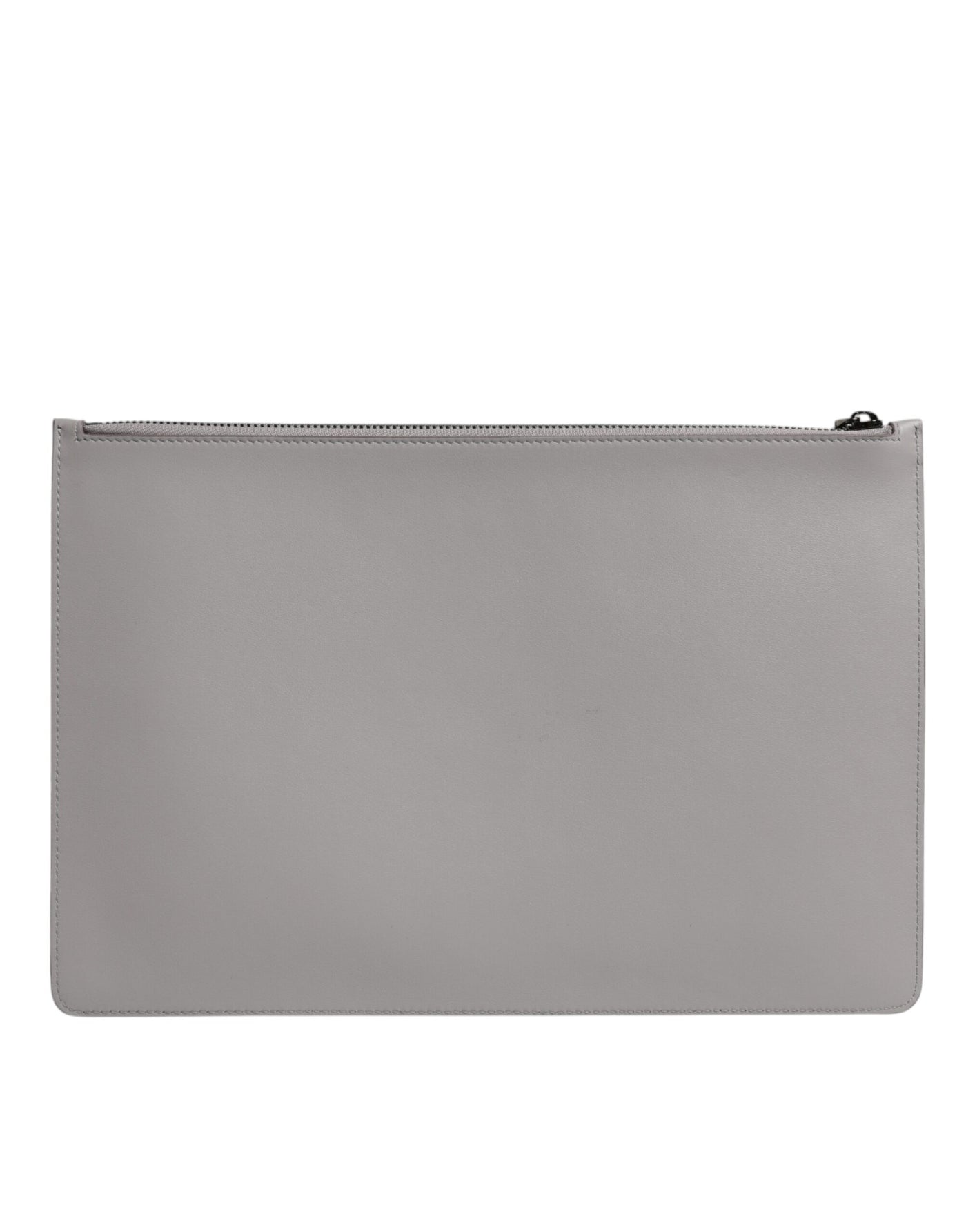 Dolce & Gabbana Graue Solid Leather DG Logo Herren Clutch Zip Pouch Tasche