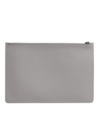 Dolce & Gabbana Graue Solid Leather DG Logo Herren Clutch Zip Pouch Tasche