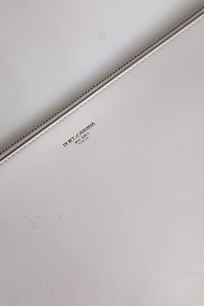 Dolce & Gabbana Graue Solid Leather DG Logo Herren Clutch Zip Pouch Tasche