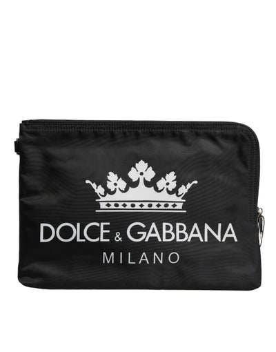Dolce & Gabbana Schwarze DG Milano Print Nylon Pouch Clutch Tasche