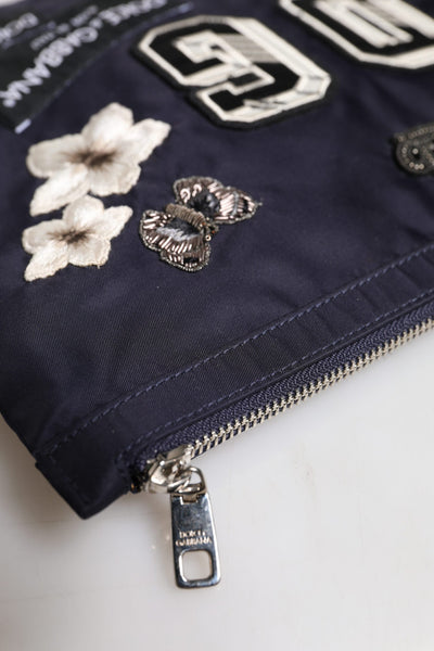 Dolce & Gabbana Blaue DG Logo Patch verschönerte Beutel Clutch Tasche