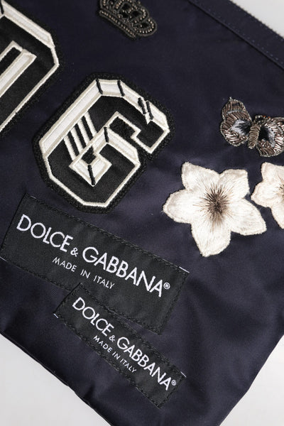 Dolce & Gabbana Blaue DG Logo Patch verschönerte Beutel Clutch Tasche