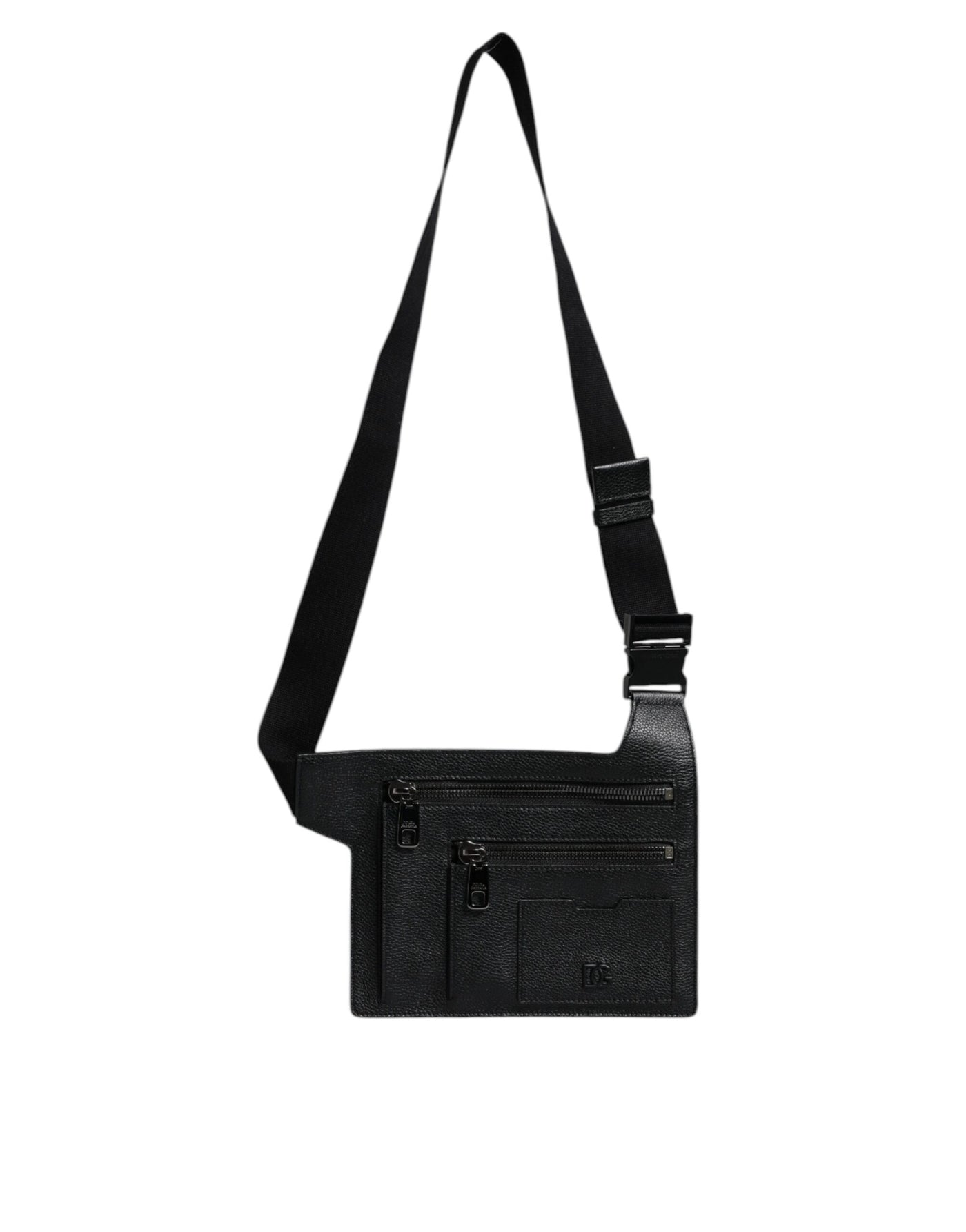 Dolce & Gabbana Schwarze Messenger-Crossbody-Tasche aus Kalbsleder
