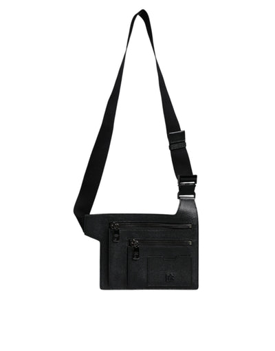 Dolce & Gabbana Schwarze Messenger-Crossbody-Tasche aus Kalbsleder