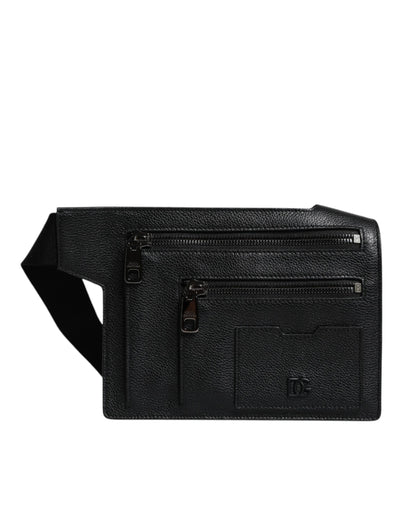 Dolce & Gabbana Schwarze Messenger-Crossbody-Tasche aus Kalbsleder
