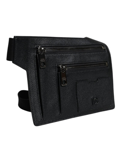 Dolce & Gabbana Schwarze Messenger-Crossbody-Tasche aus Kalbsleder