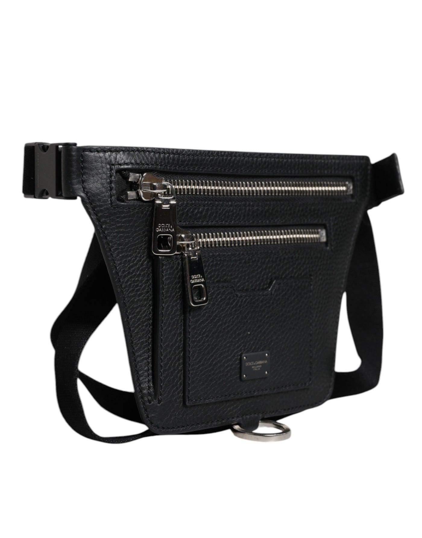 Dolce & Gabbana Schwarzes Kalbsleder Logo Plaque Gürtel Taille Männer Fanny Pack Tasche