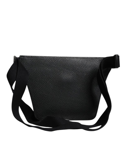 Dolce & Gabbana Schwarzes Kalbsleder Logo Plaque Gürtel Taille Männer Fanny Pack Tasche