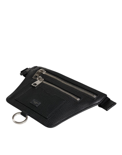 Dolce & Gabbana Schwarzes Kalbsleder Logo Plaque Gürtel Taille Männer Fanny Pack Tasche