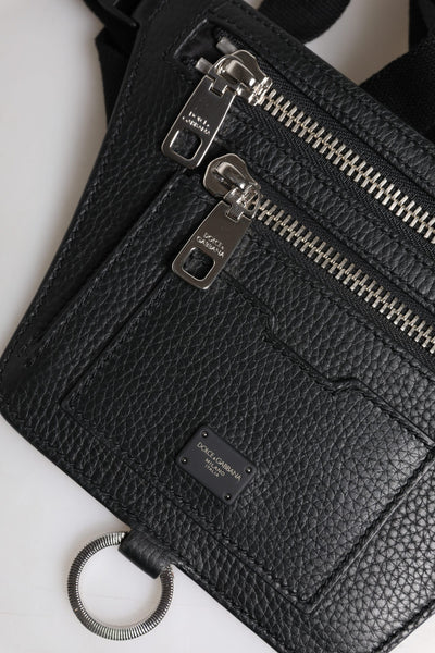 Dolce & Gabbana Schwarzes Kalbsleder Logo Plaque Gürtel Taille Männer Fanny Pack Tasche