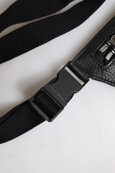 Dolce & Gabbana Schwarzes Kalbsleder Logo Plaque Gürtel Taille Männer Fanny Pack Tasche