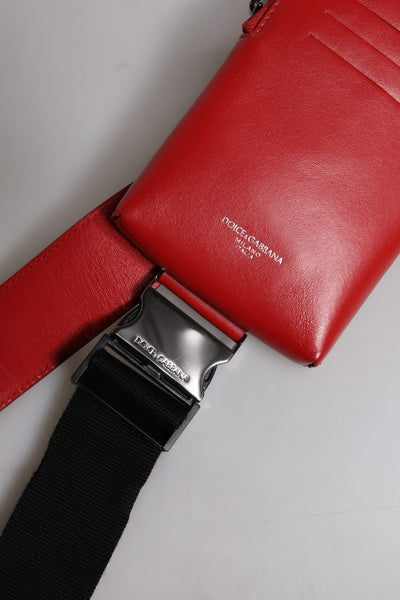Dolce & Gabbana Rote Kalbsleder Logo Geldbörse Telefon Gürtel Gürteltasche