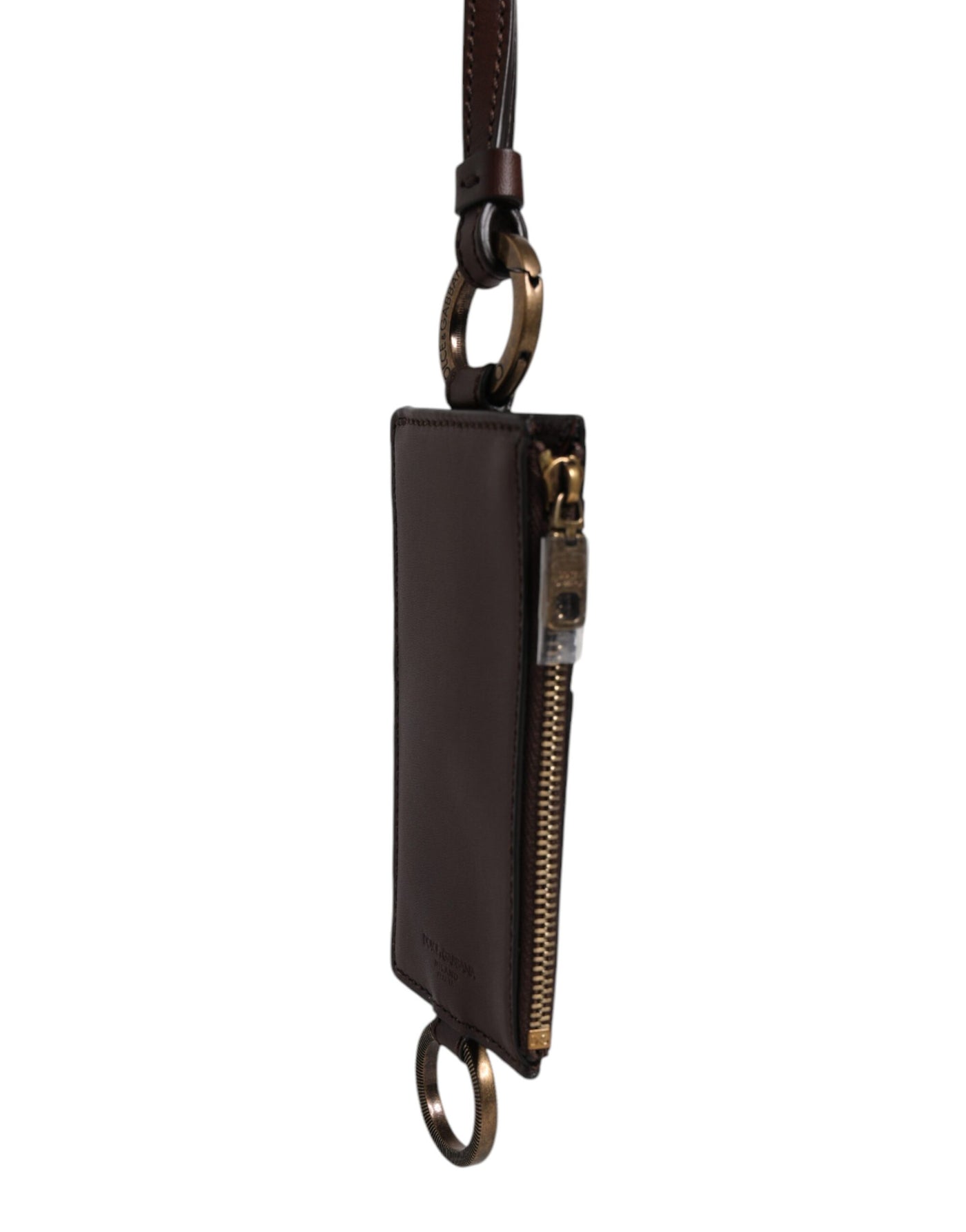 Dolce & Gabbana Braunes Kalbsleder Lanyard Logo Kartenhalter Brieftasche