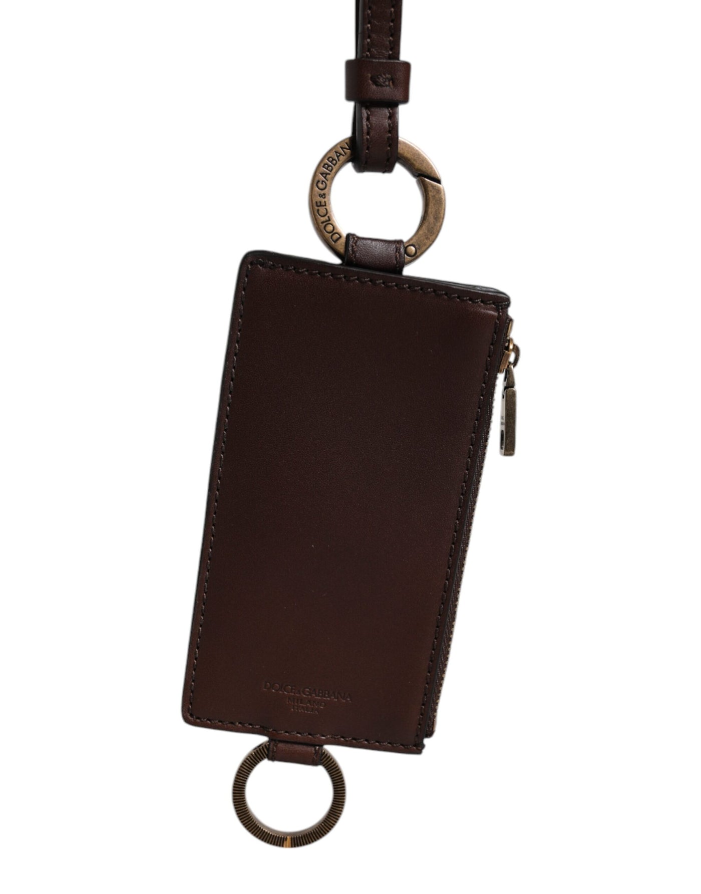 Dolce & Gabbana Braunes Kalbsleder Lanyard Logo Kartenhalter Brieftasche