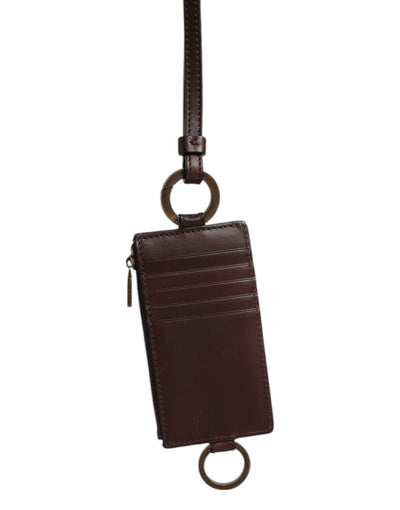 Dolce & Gabbana Braunes Kalbsleder Lanyard Logo Kartenhalter Brieftasche