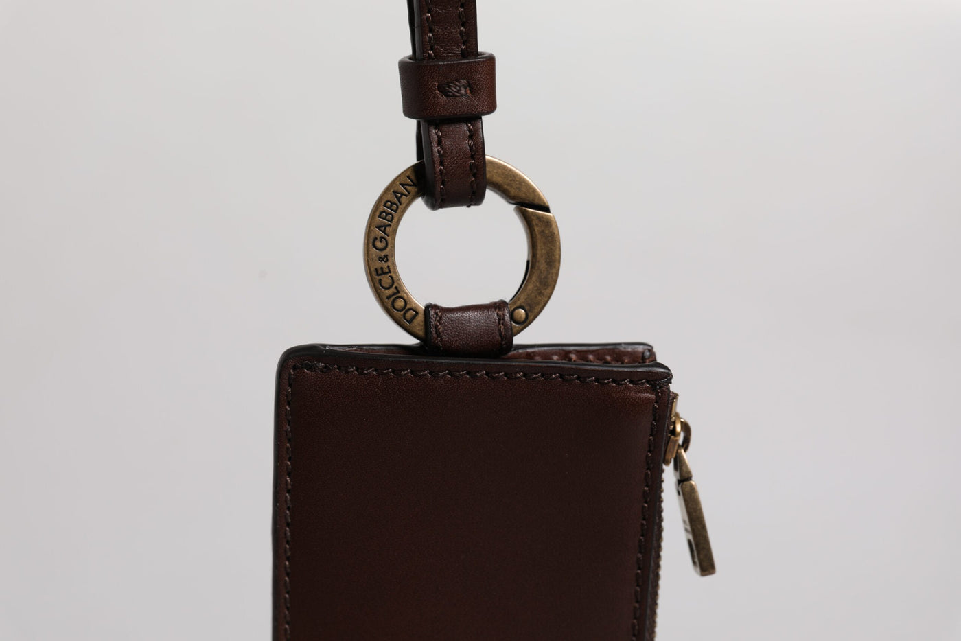 Dolce & Gabbana Braunes Kalbsleder Lanyard Logo Kartenhalter Brieftasche