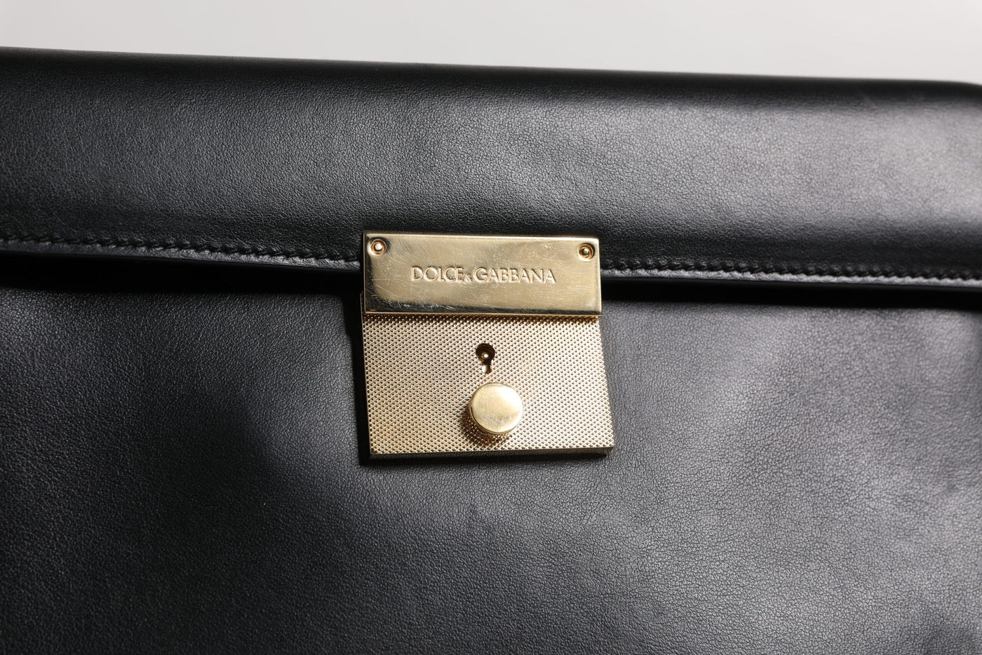 Dolce & Gabbana Schwarze Leder Logo-Plakette Dokumententasche Tasche