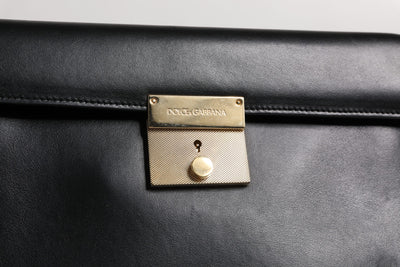 Dolce & Gabbana Schwarze Leder Logo-Plakette Dokumententasche Tasche