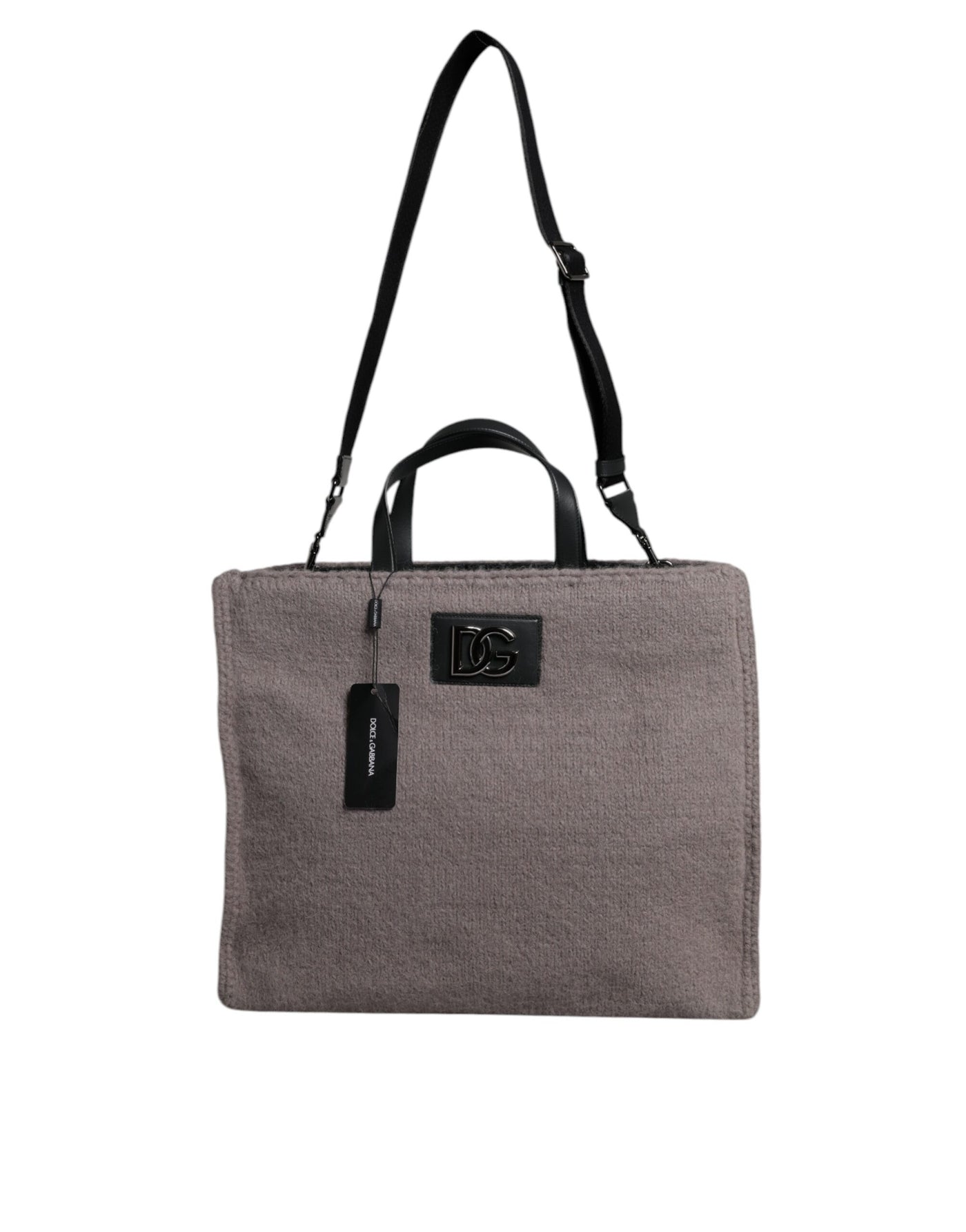 Dolce & Gabbana Graue Alpakawolle Logo-Plakette Tote Umhängetasche
