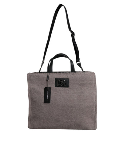 Dolce & Gabbana Graue Alpakawolle Logo-Plakette Tote Umhängetasche