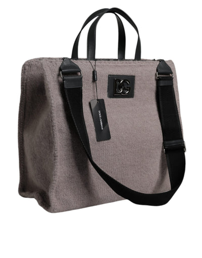 Dolce & Gabbana Graue Alpakawolle Logo-Plakette Tote Umhängetasche