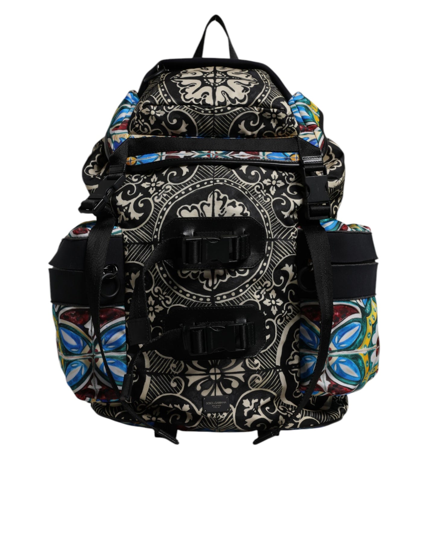 Dolce & Gabbana Multicolor Maiolica Druck Nylon Rucksack Tasche