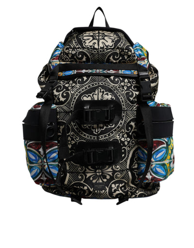 Dolce & Gabbana Multicolor Maiolica Druck Nylon Rucksack Tasche