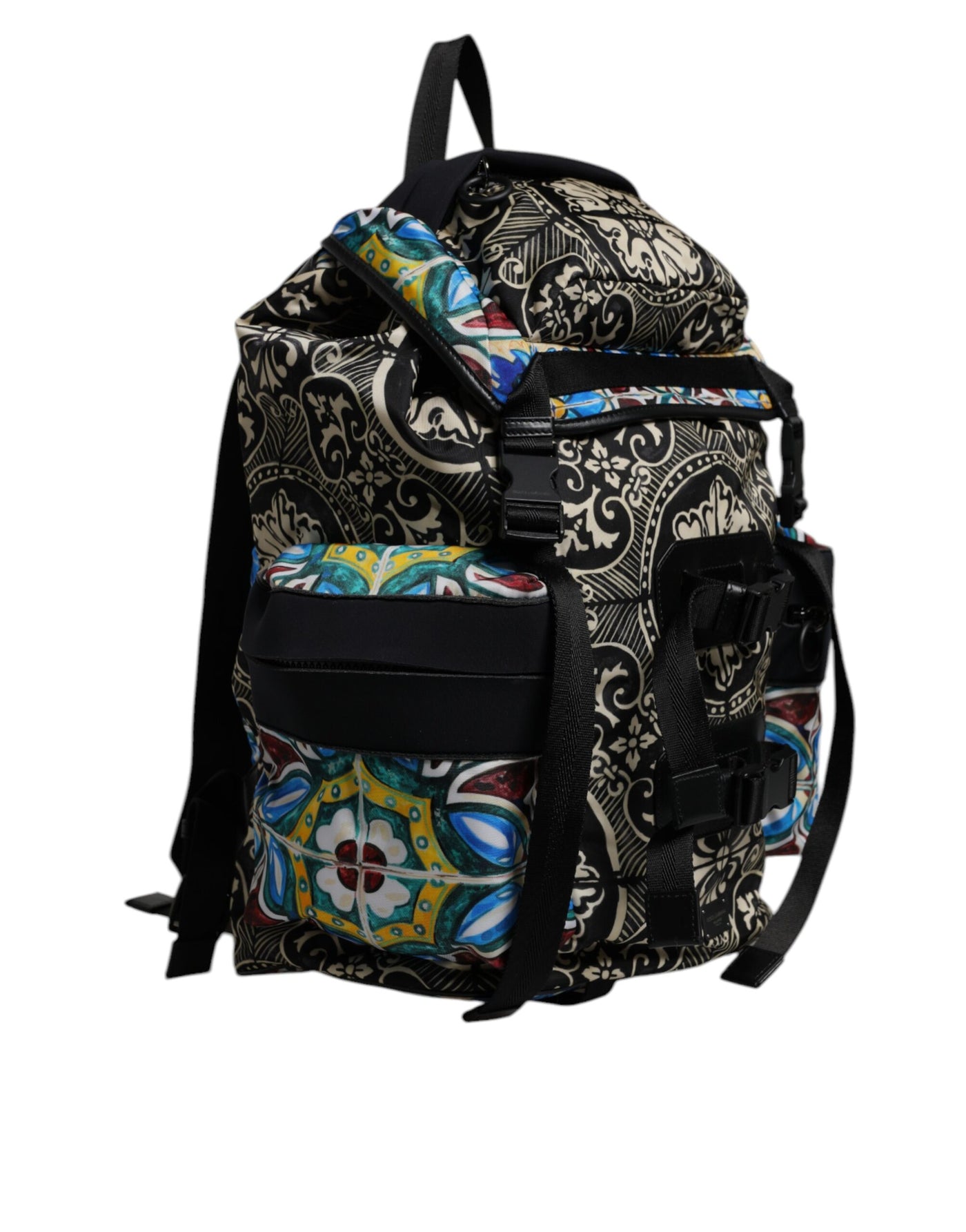 Dolce & Gabbana Multicolor Maiolica Druck Nylon Rucksack Tasche