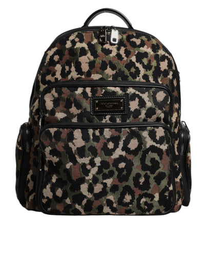 Dolce & Gabbana Multicolor Leopard Print DG Logo Plaque Männer Rucksack Tasche