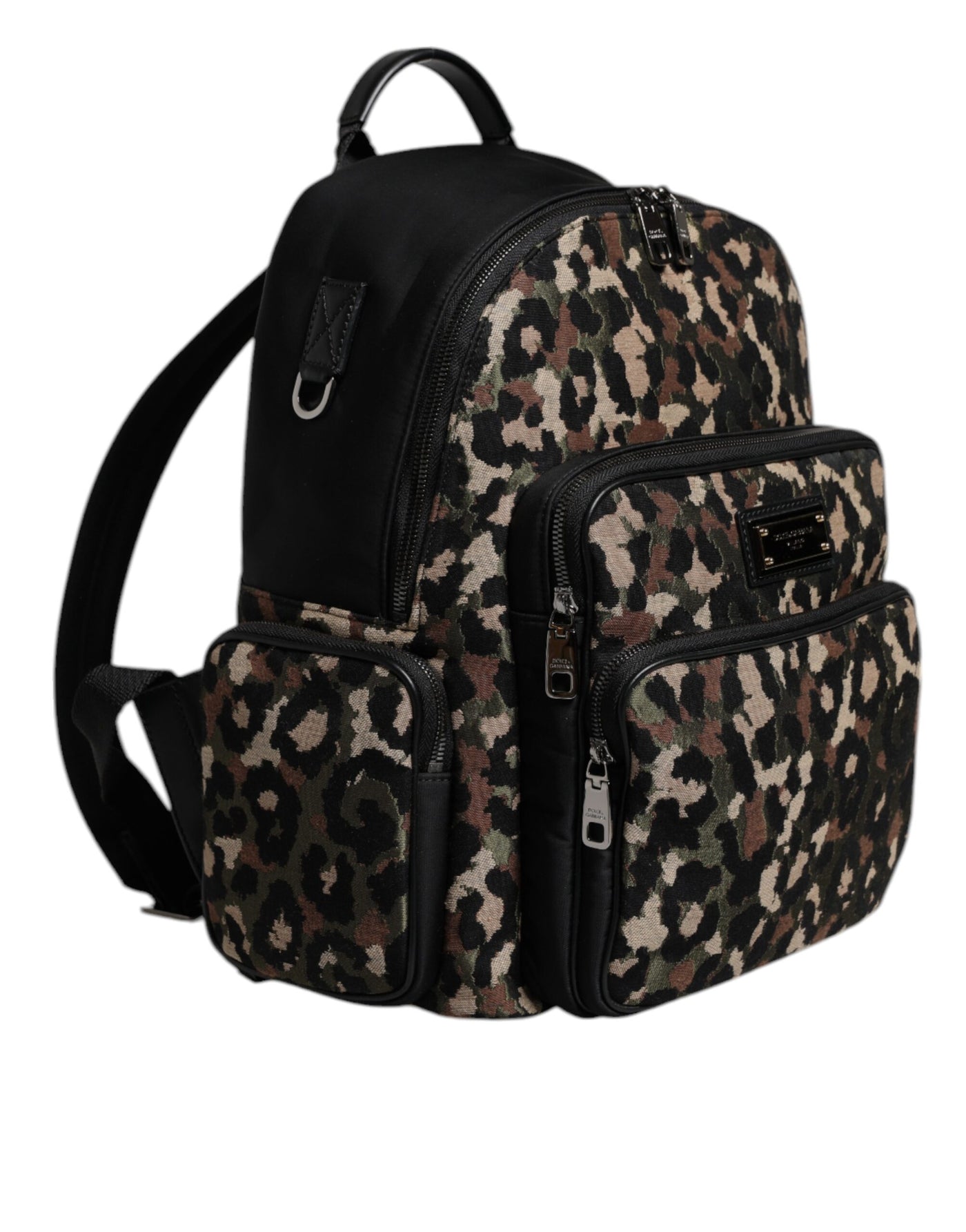 Dolce & Gabbana Multicolor Leopard Print DG Logo Plaque Männer Rucksack Tasche