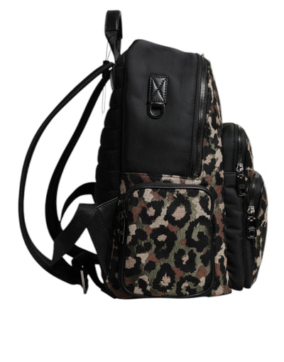 Dolce & Gabbana Multicolor Leopard Print DG Logo Plaque Männer Rucksack Tasche