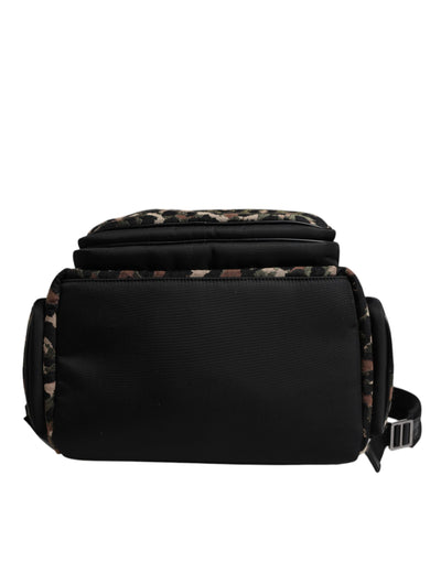 Dolce & Gabbana Multicolor Leopard Print DG Logo Plaque Männer Rucksack Tasche