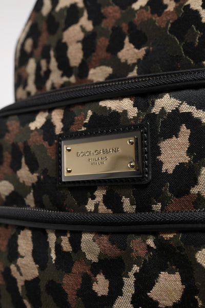 Dolce & Gabbana Multicolor Leopard Print DG Logo Plaque Männer Rucksack Tasche