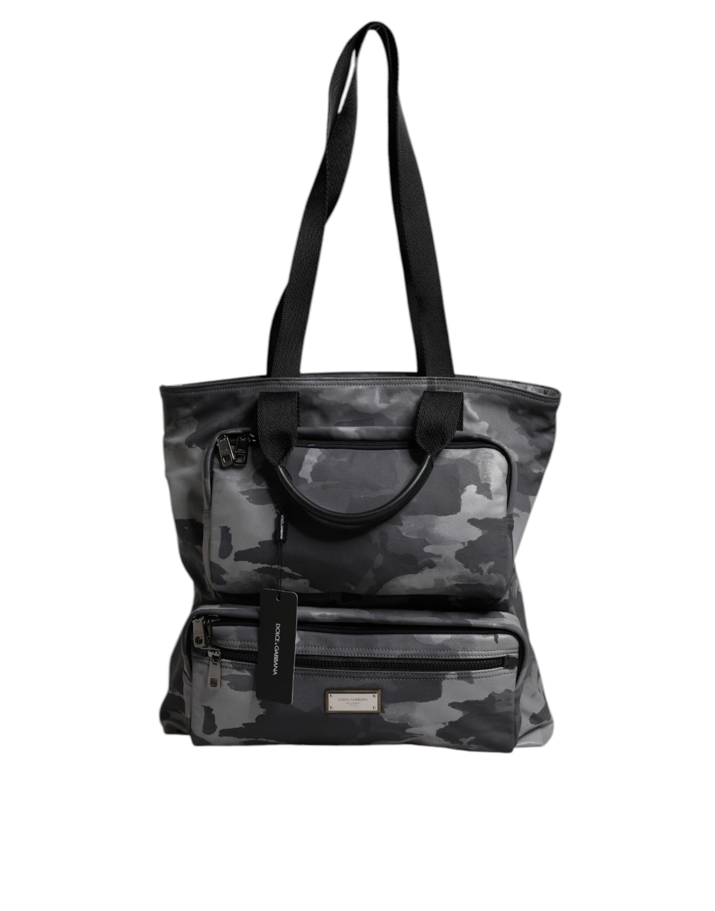 Dolce & Gabbana Graue Tarnfarben-Baumwolltasche mit mehreren Fächern Tote Bag