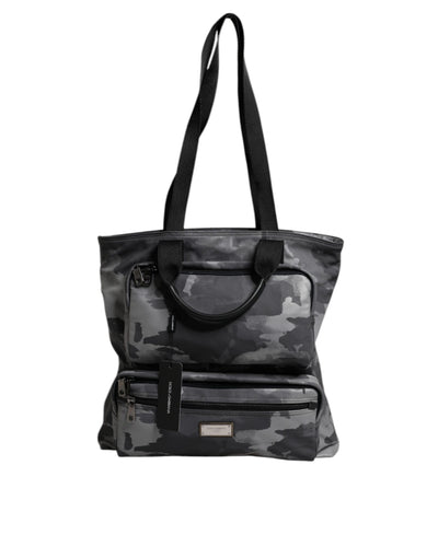 Dolce & Gabbana Graue Tarnfarben-Baumwolltasche mit mehreren Fächern Tote Bag