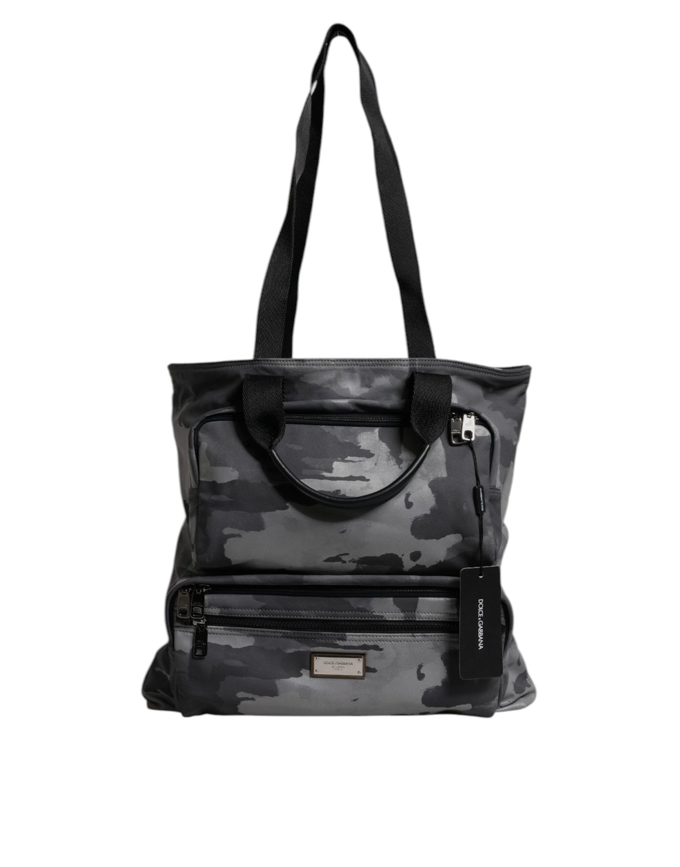 Dolce & Gabbana Graue Tarnfarben-Baumwolltasche mit mehreren Fächern Tote Bag
