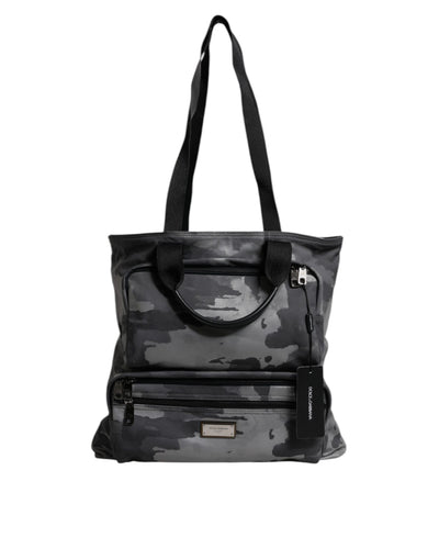 Dolce & Gabbana Graue Tarnfarben-Baumwolltasche mit mehreren Fächern Tote Bag