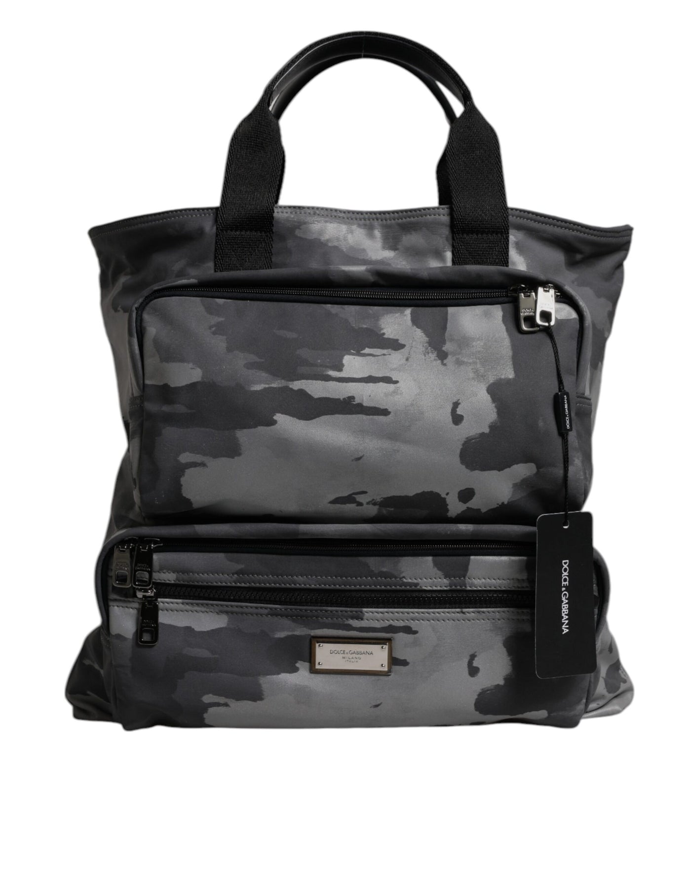Dolce & Gabbana Graue Tarnfarben-Baumwolltasche mit mehreren Fächern Tote Bag