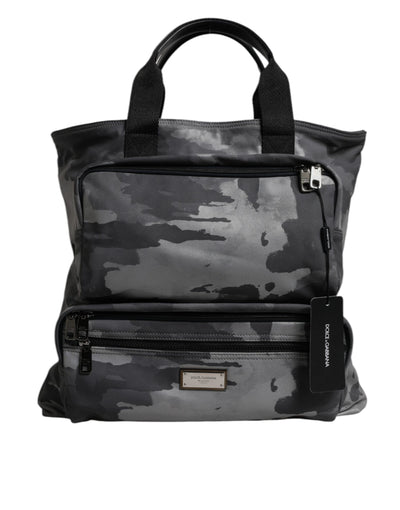 Dolce & Gabbana Graue Tarnfarben-Baumwolltasche mit mehreren Fächern Tote Bag
