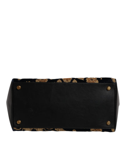 Dolce & Gabbana Schwarze Jacquard-Handtasche mit Blumenmuster Umhängetasche