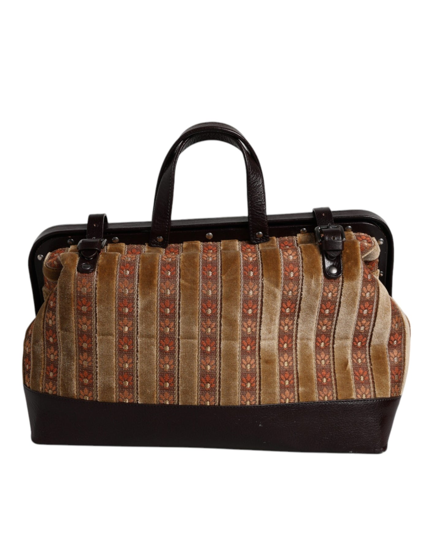 Dolce & Gabbana Beige Maroon Veloursleder Jacquard Reisetasche