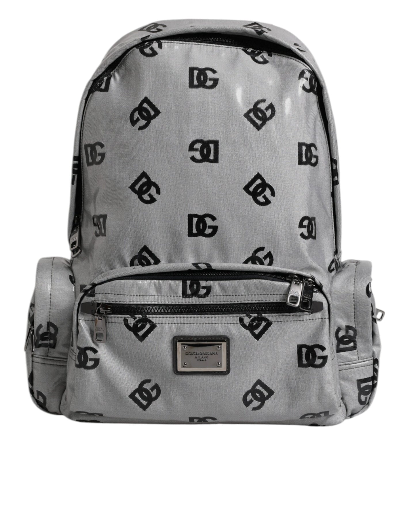 Dolce & Gabbana Polyester Grau Schwarz DG Logo Plaque Rucksack Tasche