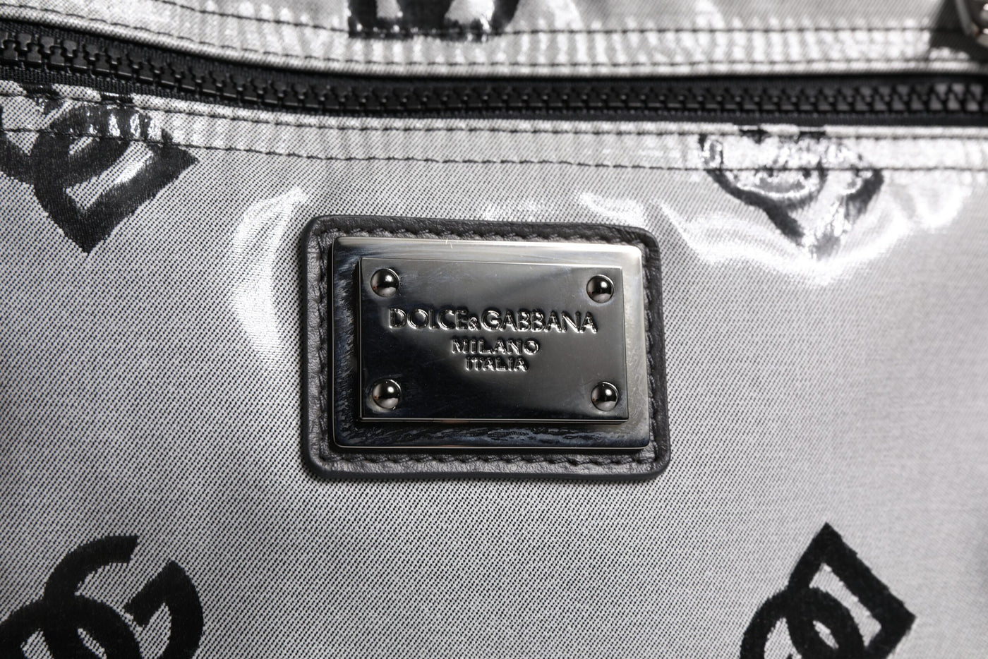 Dolce & Gabbana Polyester Grau Schwarz DG Logo Plaque Rucksack Tasche