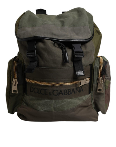 Dolce & Gabbana Militärgrünes Patchwork Schulrucksack Tasche