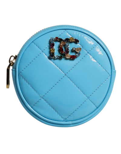 Dolce & Gabbana Hellblaues Lammleder DG Crystal Round Coin Purse Brieftasche